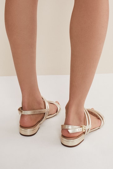 Phase Eight Gold Metallics Leather Strappy Flat Sandals