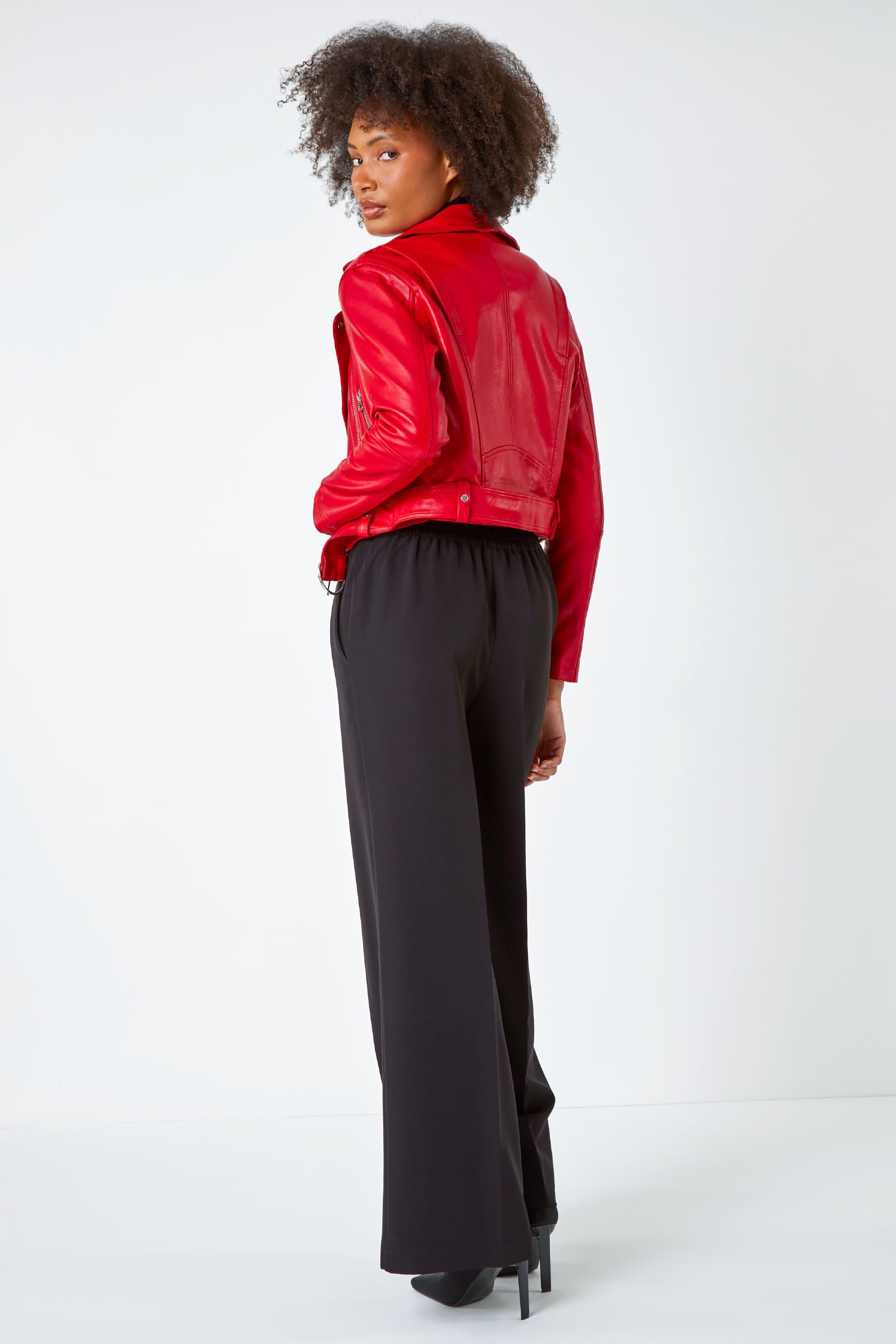 Faux red cheap leather jacket