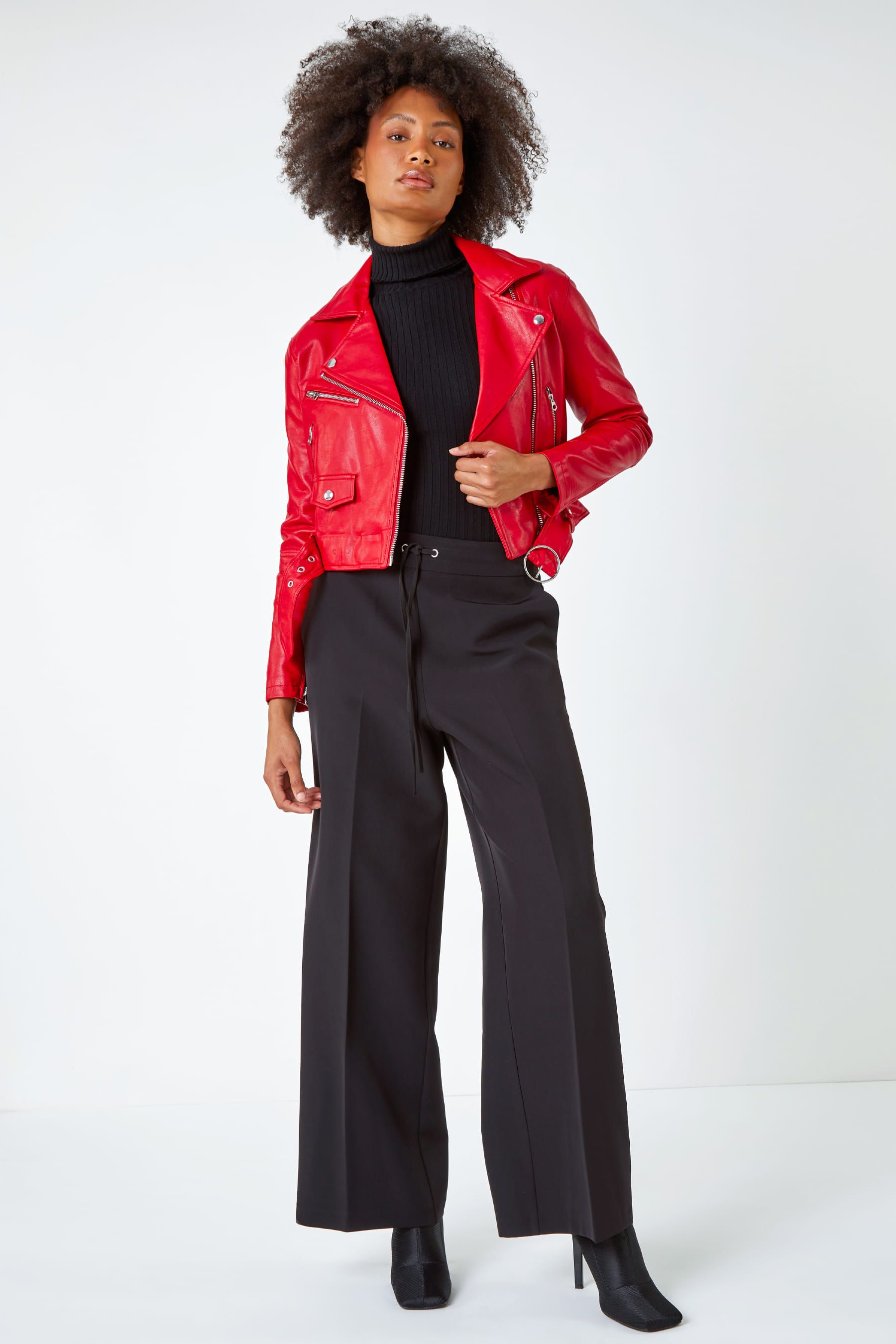 Buy Dusk Red Cropped Faux Leather Biker Jacket from the Next UK