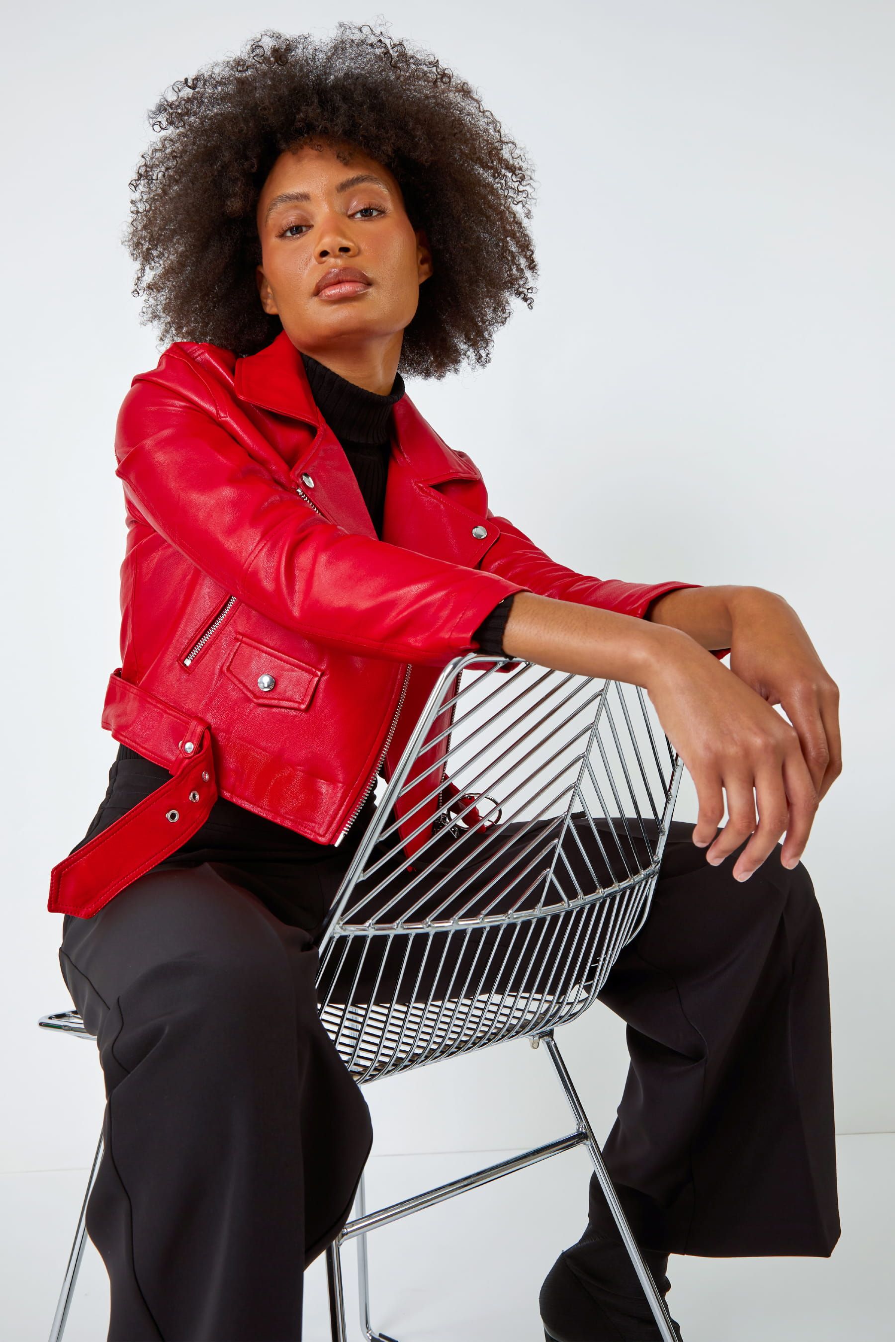 Buy Dusk Red Cropped Faux Leather Biker Jacket from the Next UK