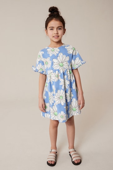 Blue Floral Short Sleeve Cotton Jersey Dress (3-16yrs)
