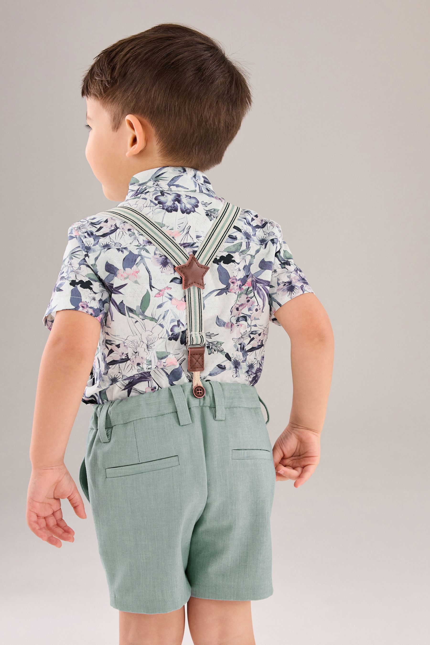Boys grey shorts with braces top