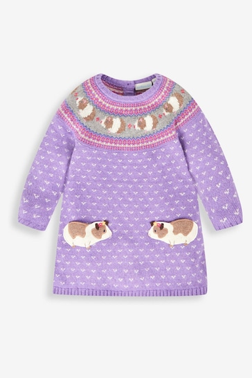 JoJo Maman Bébé Lilac Purple Guinea Pig Girls' Fair Isle Knitted Dress