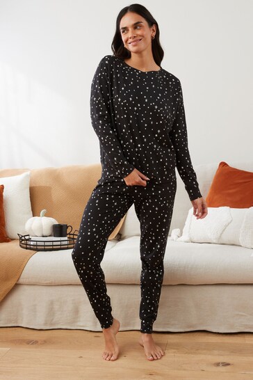 Black Star Cotton Long Sleeve Pyjamas