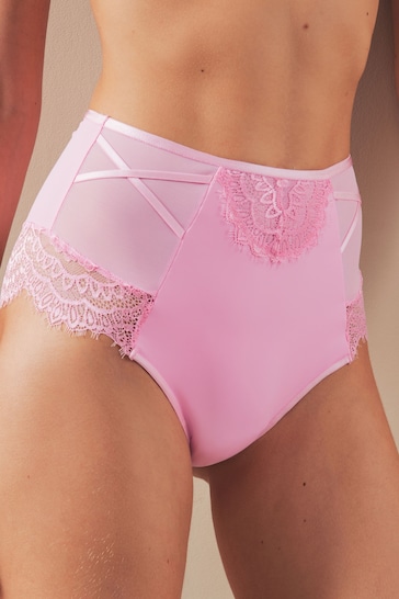 Pink/White High Rise Tummy Control Lace Knickers 2 Pack