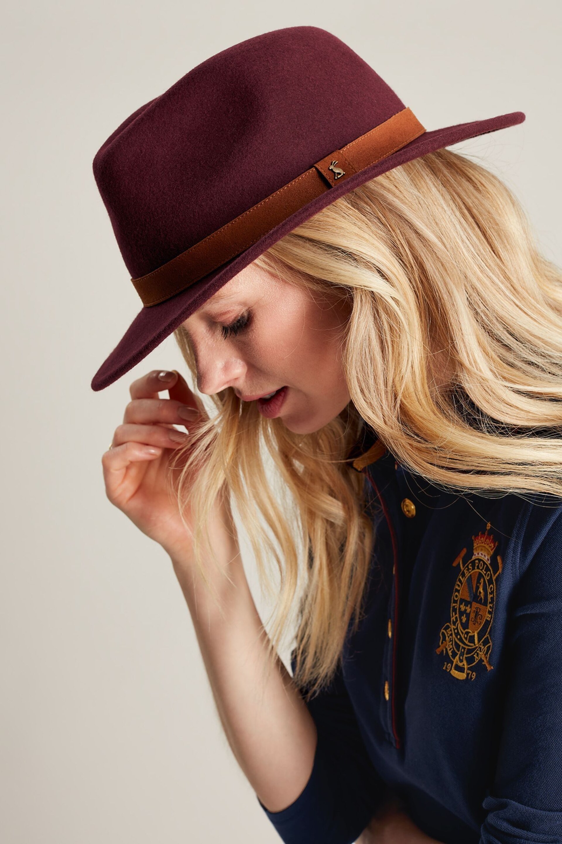 Joules Burgundy Red Wool Fedora Hat - Image 2 of 4