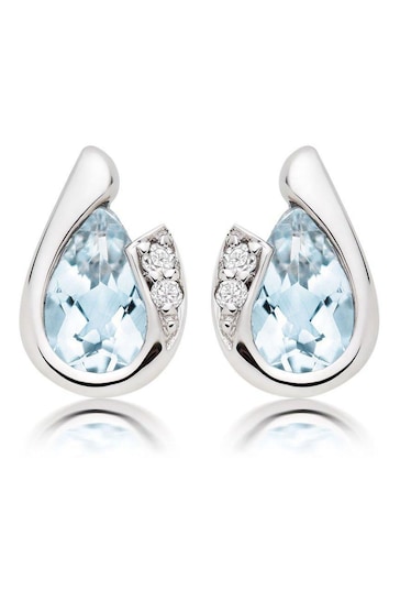 Beaverbrooks 9ct White Gold Diamond Aquamarine Earrings