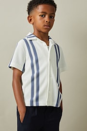 Reiss White/Airforce Blue Castle Senior Ribbed Cuban Collar Shirt - Image 1 of 6