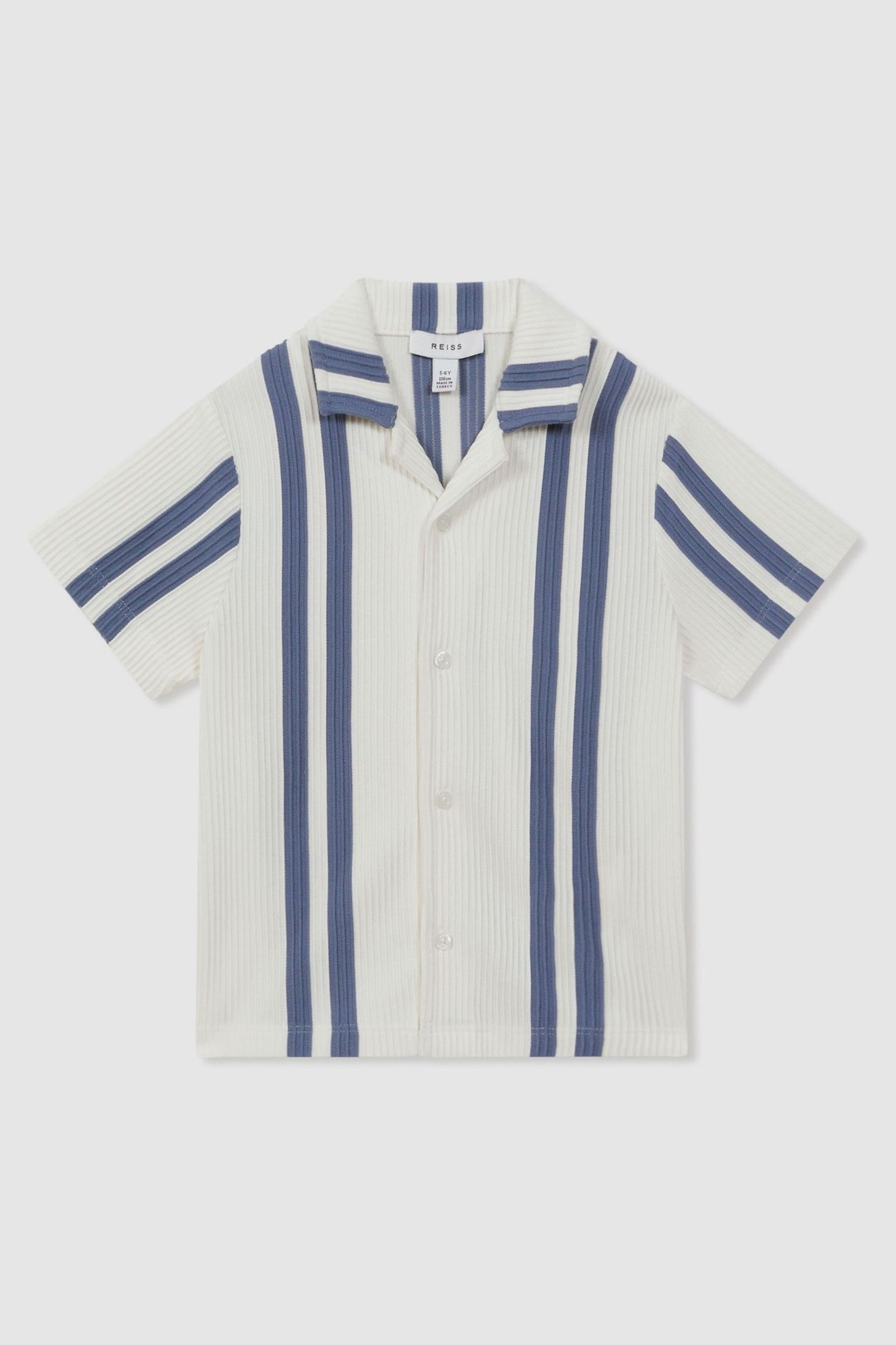 Reiss White/Airforce Blue Castle Senior Ribbed Cuban Collar Shirt - Image 2 of 6
