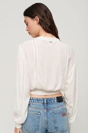 SUPERDRY Cream Long Sleeve Lace Trim Smocked Blouse - Image 3 of 6