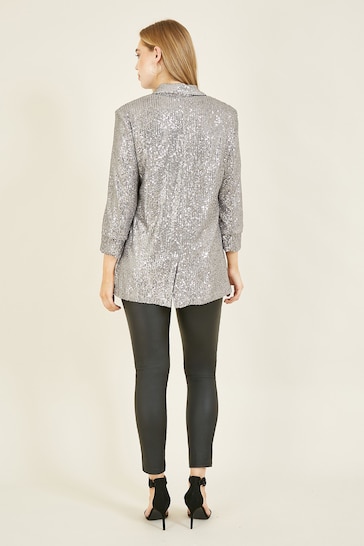 Yumi Silver Sequin Blazer With Pockets