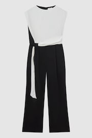 Reiss Black/Cream Alba Fitted Colourblock Wide Leg Jumpsuit - Image 2 of 5