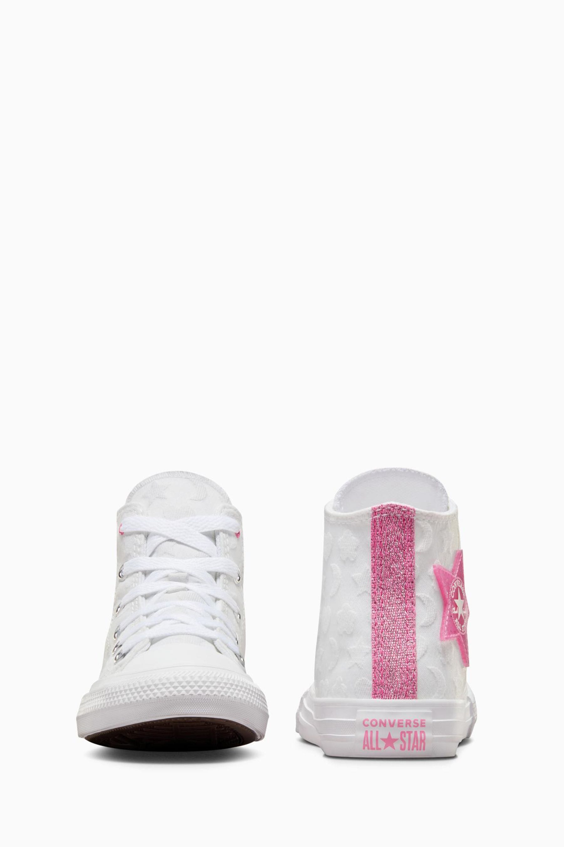 Buy Converse White Pink Chuck Taylor All Star Junior Textured Star Trainers from Next Luxembourg