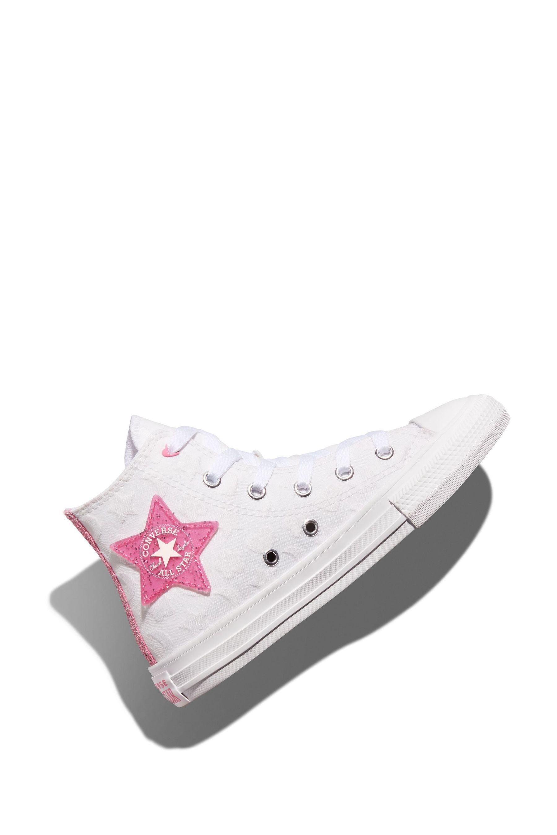 Converse White Pink Chuck Taylor All Star Junior Textured Star Trainers