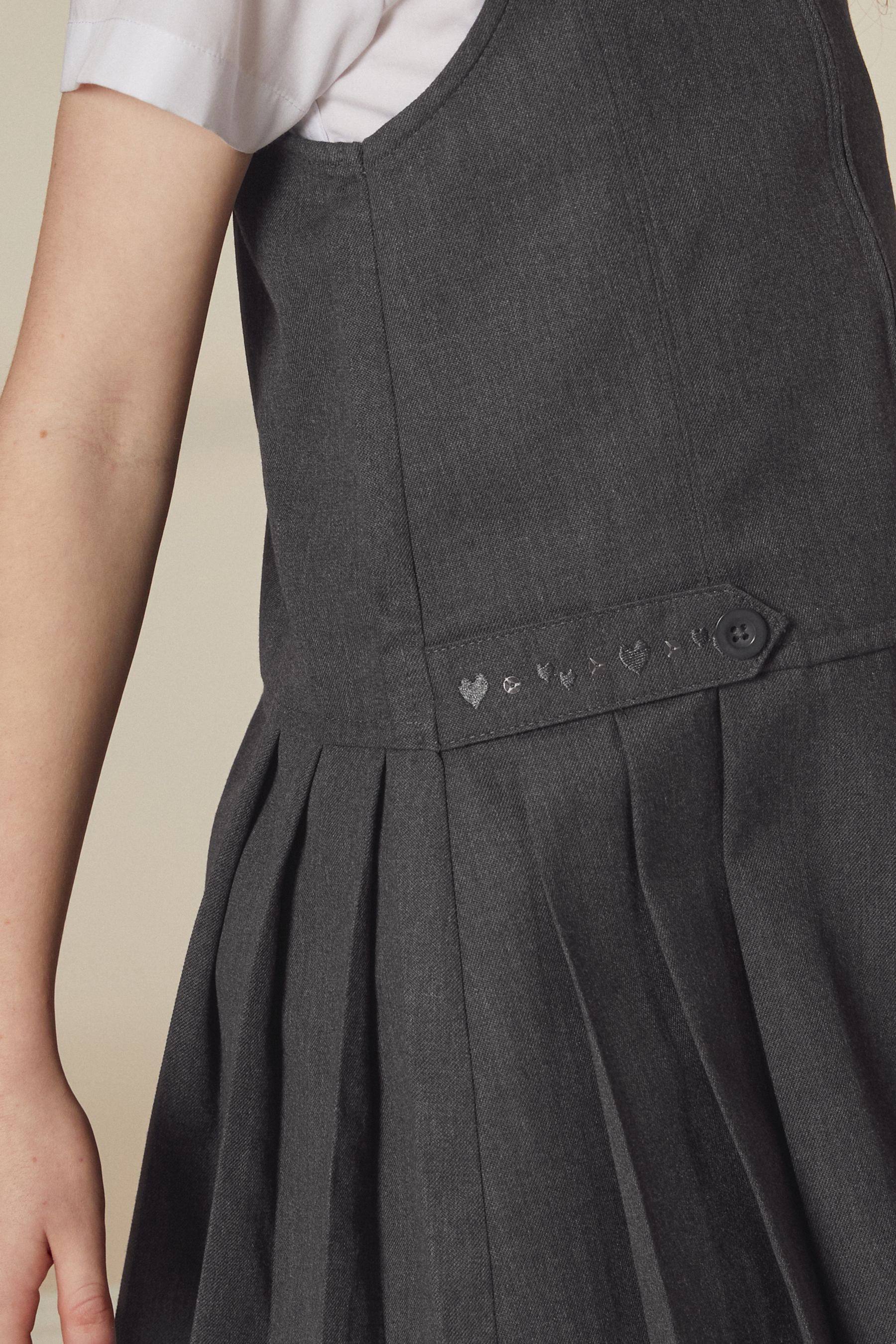 Grey Embroidered Pinafore School Dress 3 14yrs