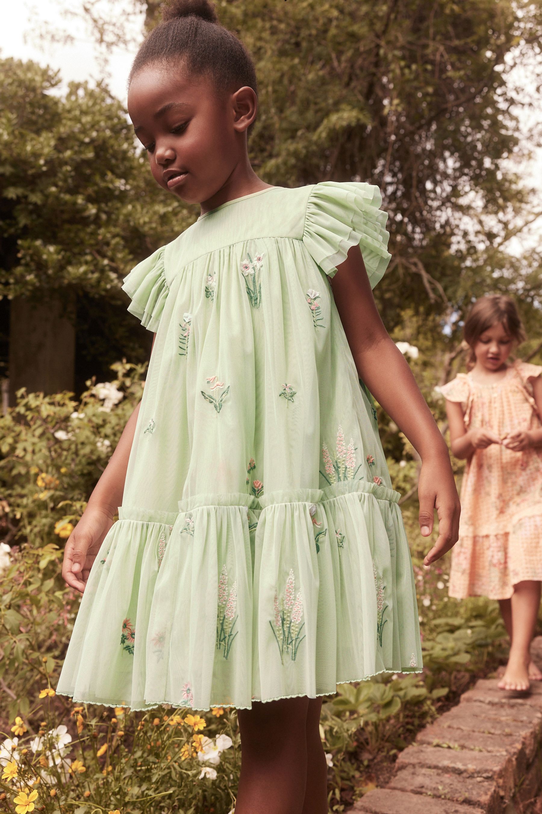 Buy Laura Ashley Green Embroidery Floral Mesh Dress from Next Luxembourg