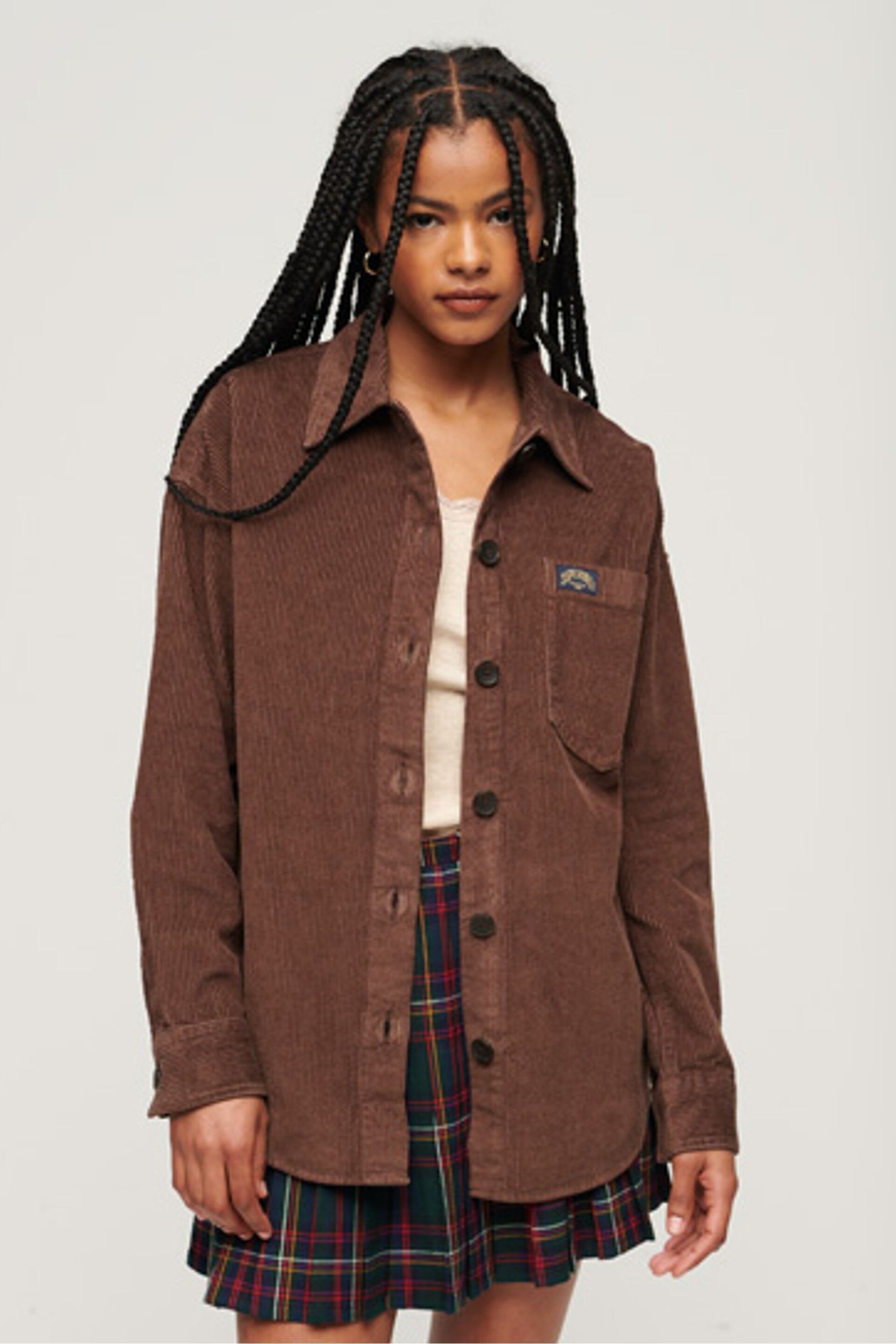 Superdry Brown Chunky Cord Overshirt Jacket - Image 1 of 6