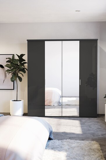 Wiemann Peyton Graphite Glass and Mirror Semi Fitted 4 Door Wardrobe