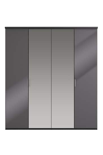 Wiemann Peyton Graphite Glass and Mirror Semi Fitted 4 Door Wardrobe