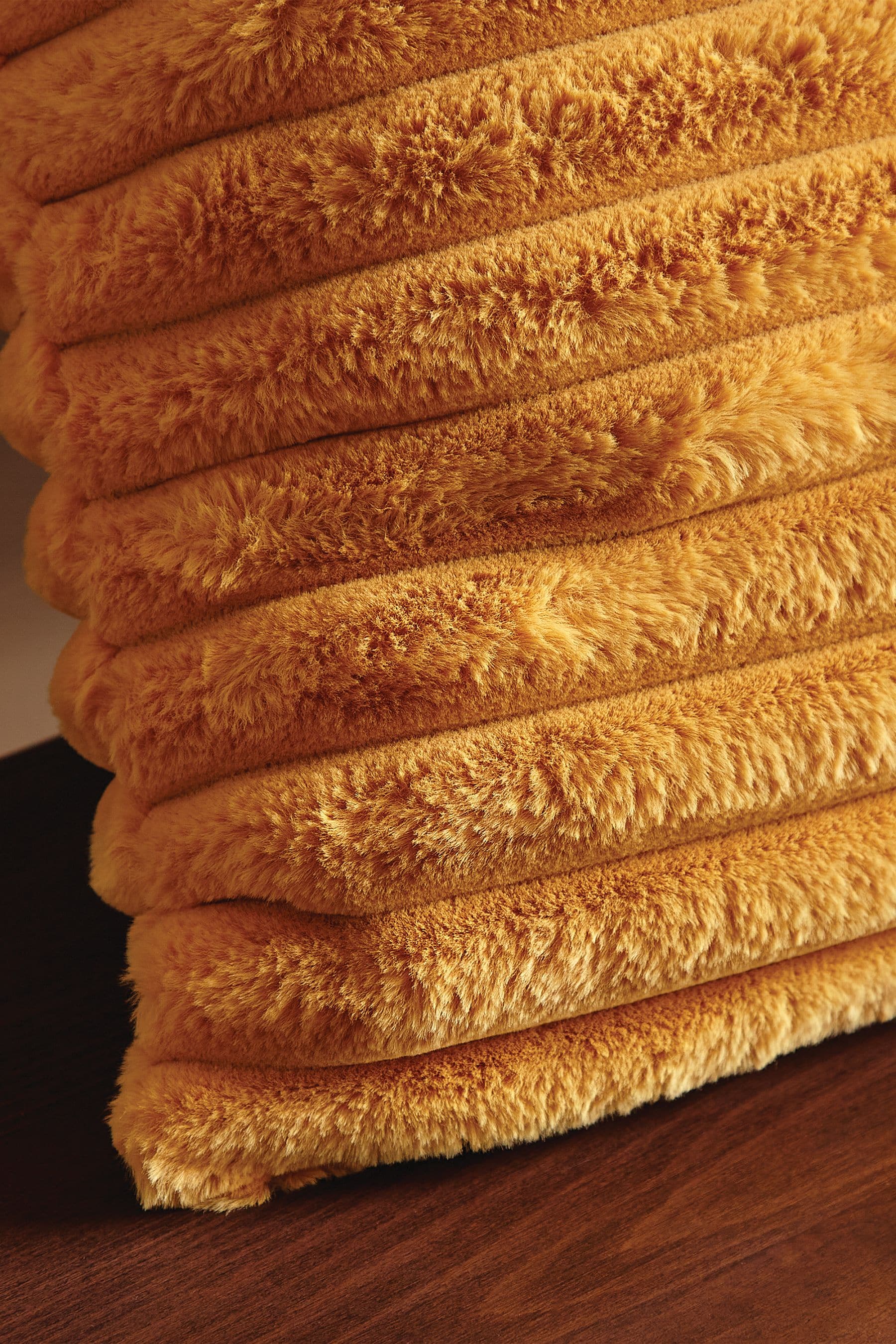 Mustard fur cushion deals