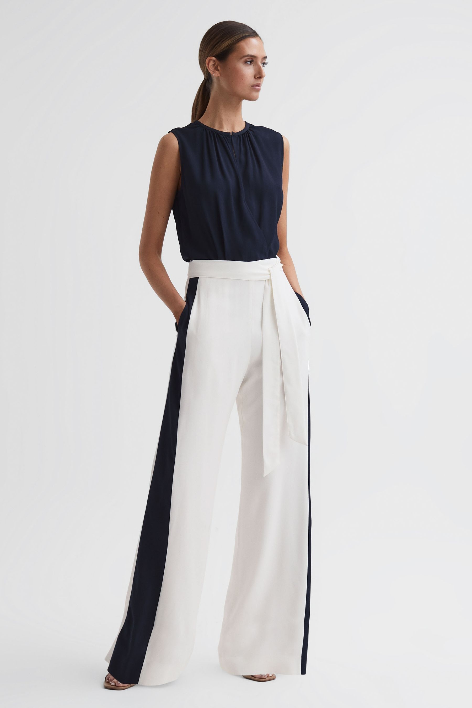 Navy white jumpsuit deals