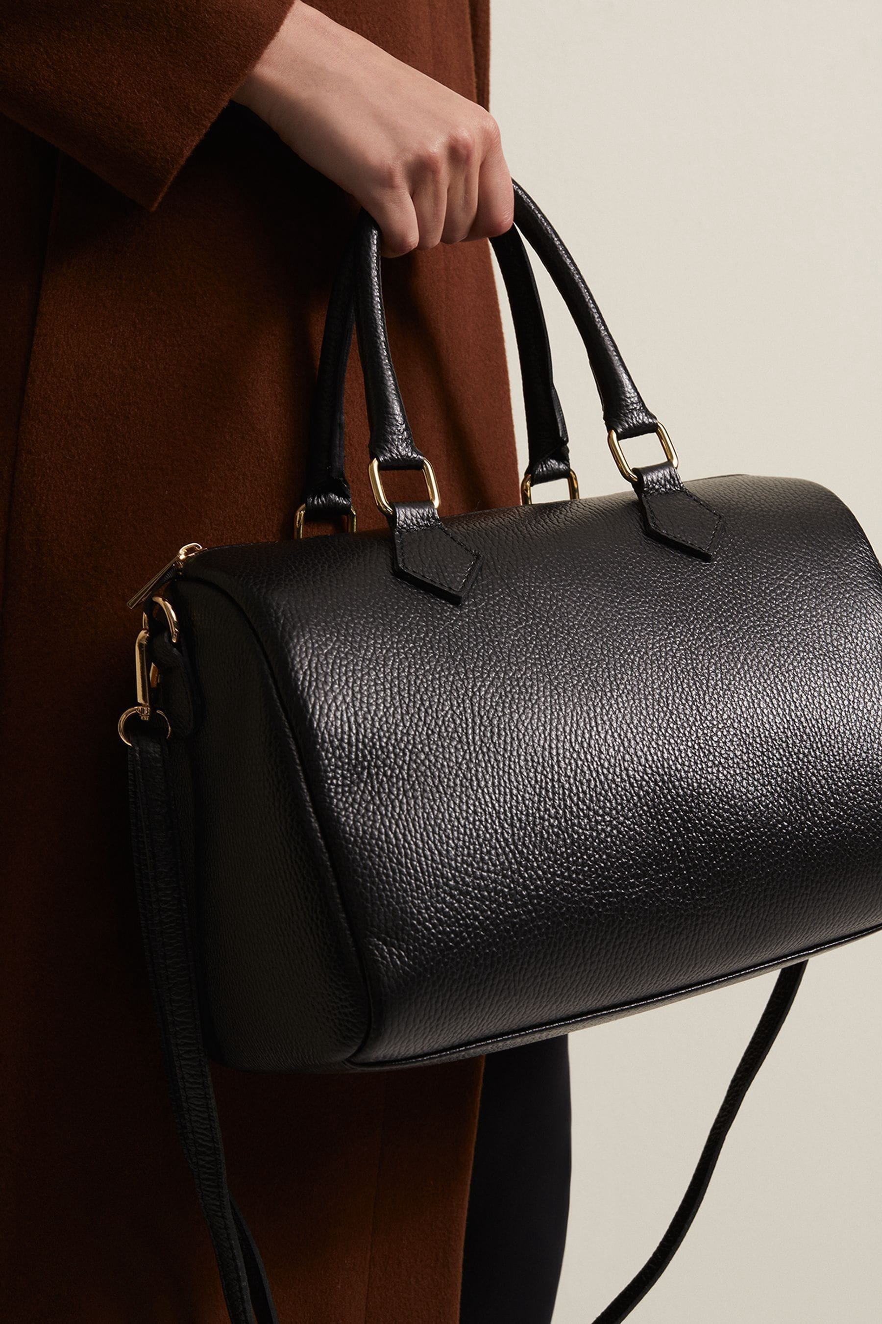 Phase Eight Black Leather Bowling Bag