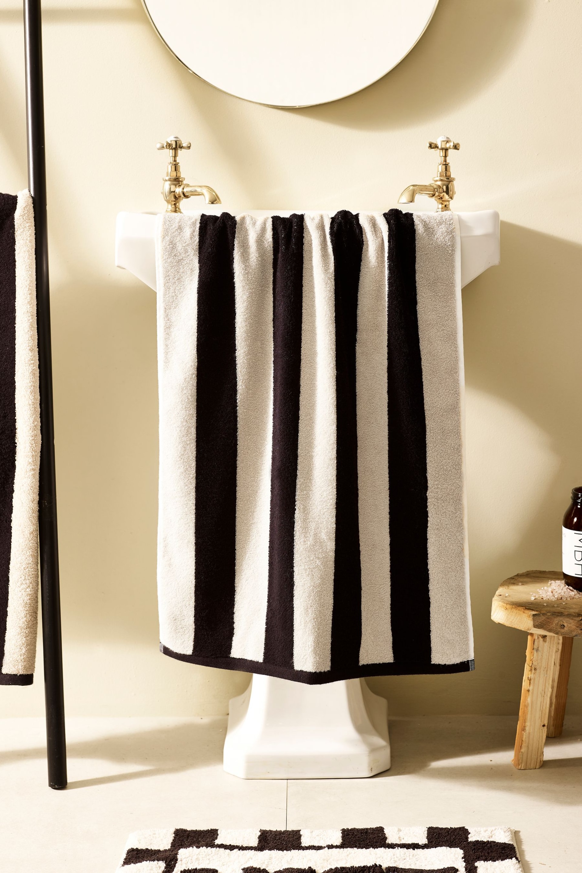 Monochrome Black Block Stripe Towel 100% Cotton - Image 2 of 4
