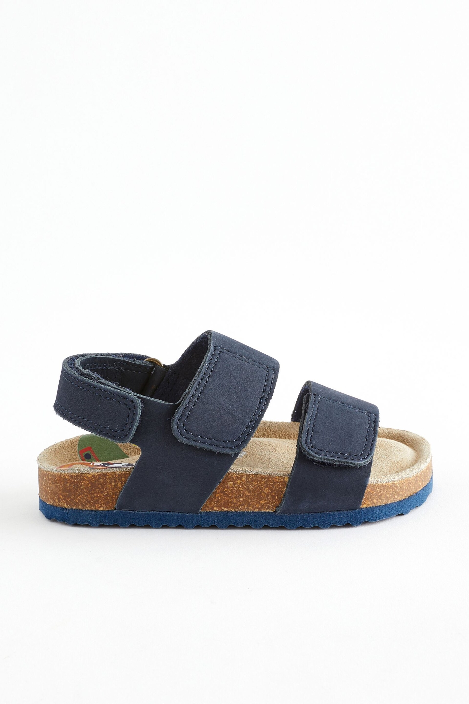 Navy Wide Fit (G) Leather Touch Fastening Corkbed Sandals - Image 2 of 6