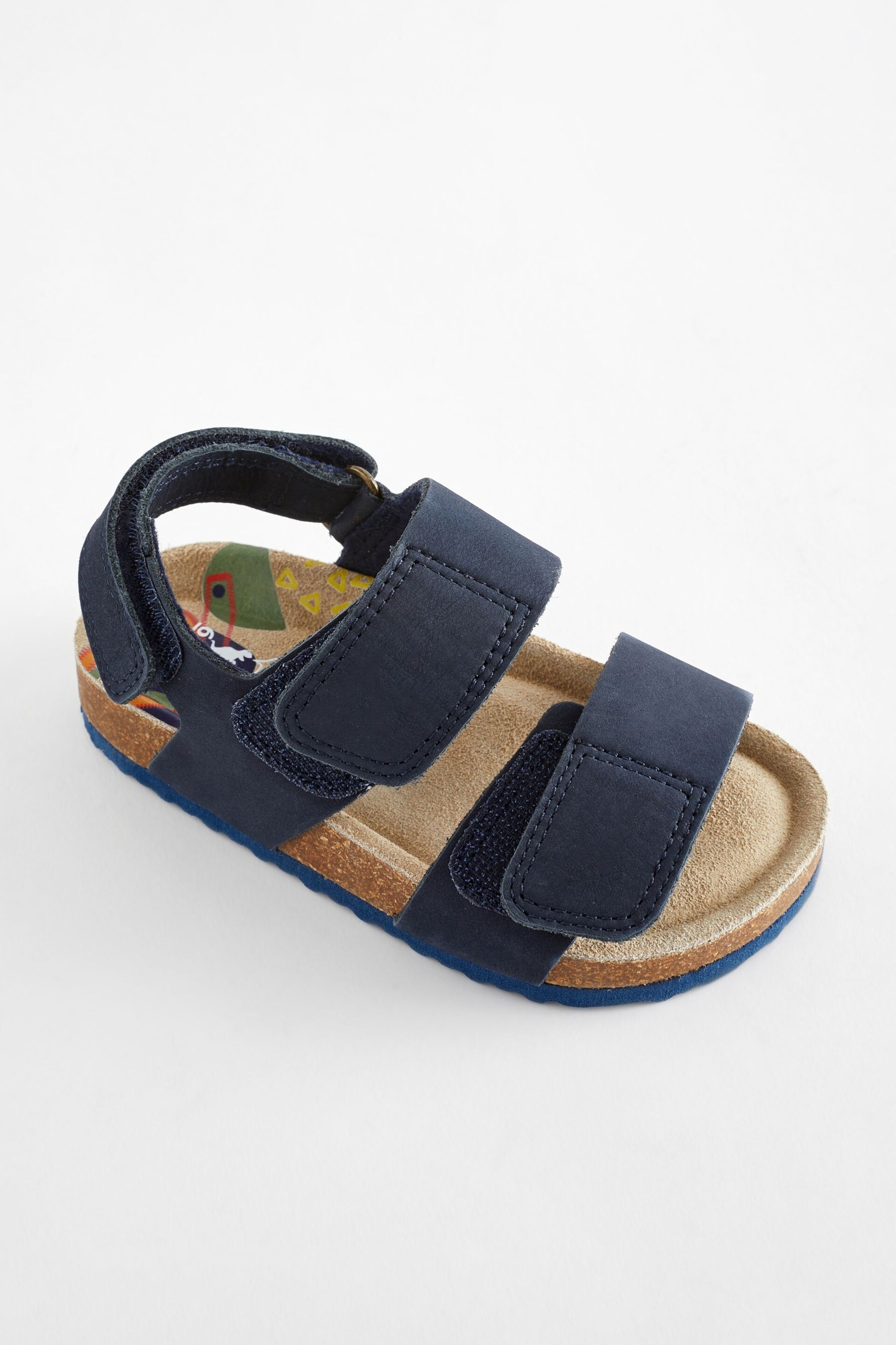 Navy Wide Fit (G) Leather Touch Fastening Corkbed Sandals - Image 3 of 6