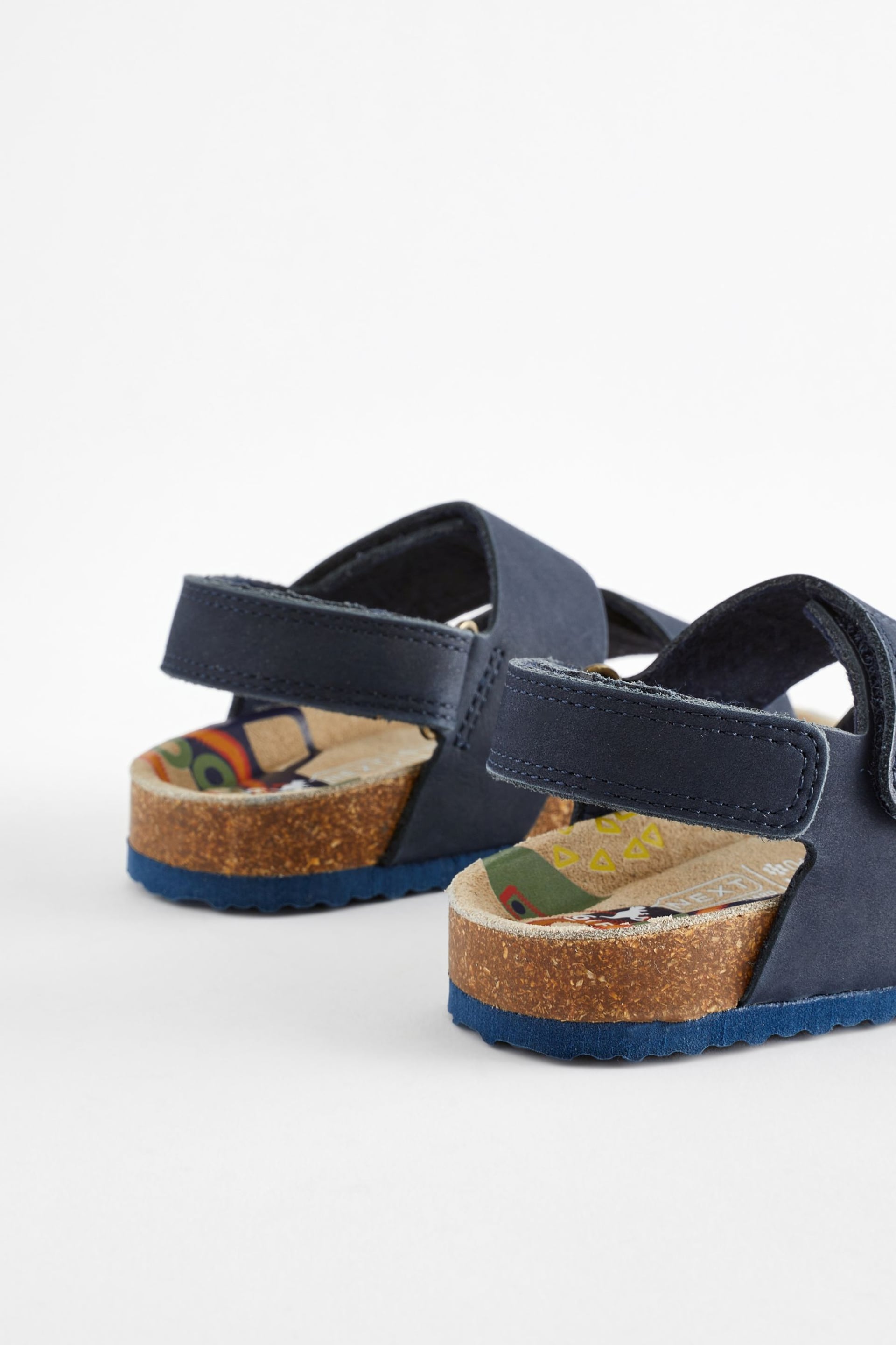 Navy Wide Fit (G) Leather Touch Fastening Corkbed Sandals - Image 5 of 6