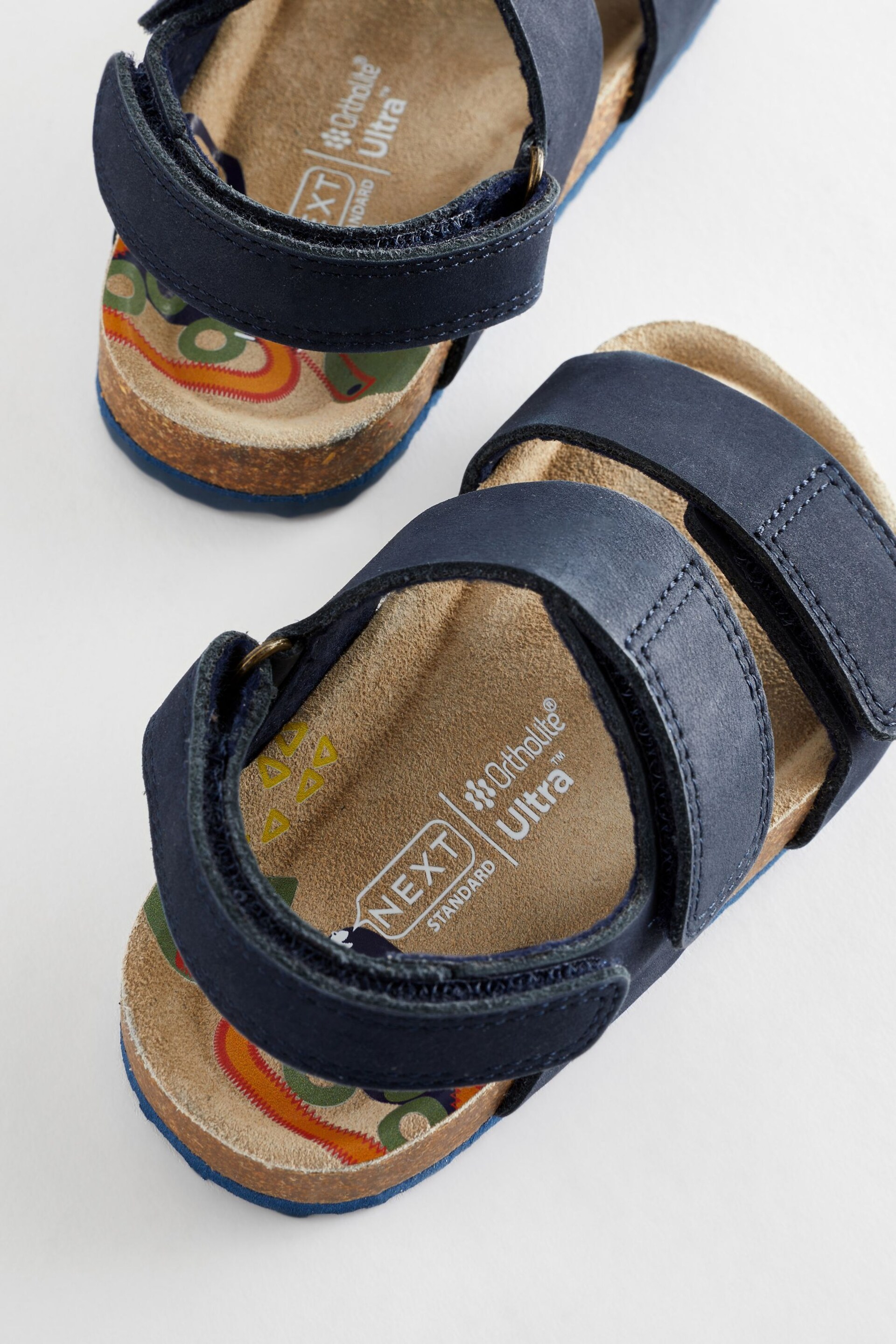 Navy Wide Fit (G) Leather Touch Fastening Corkbed Sandals - Image 6 of 6