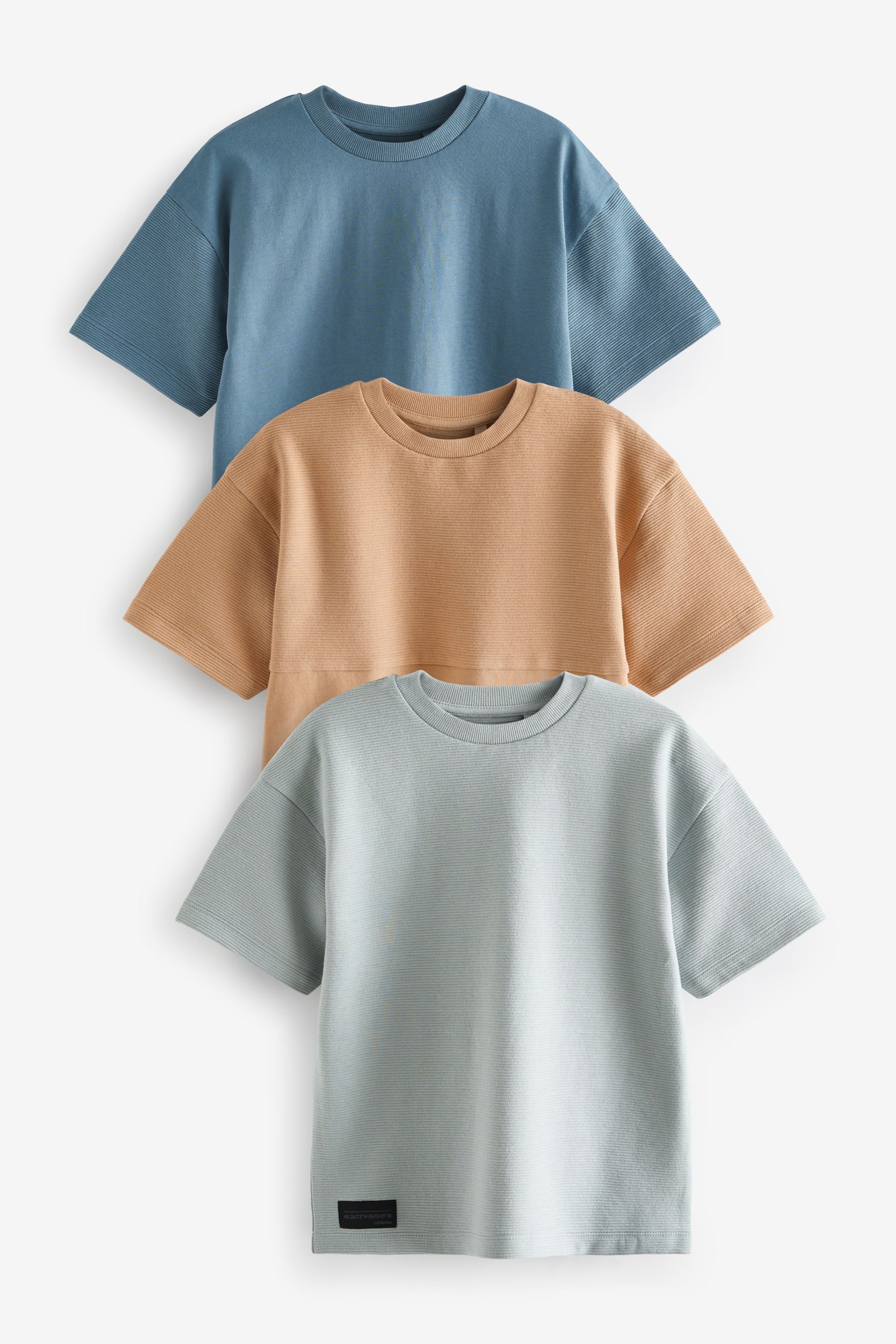 Blue/Tan Brown Oversized T-Shirts 3 Pack (3-16yrs) - Image 1 of 3