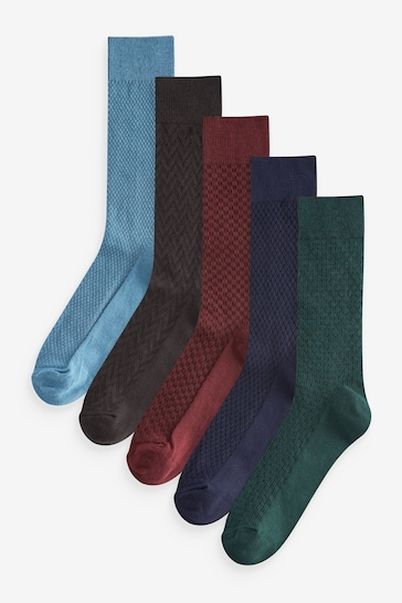 Navy Blue/Green 5 Pack Lightweight Texture Socks