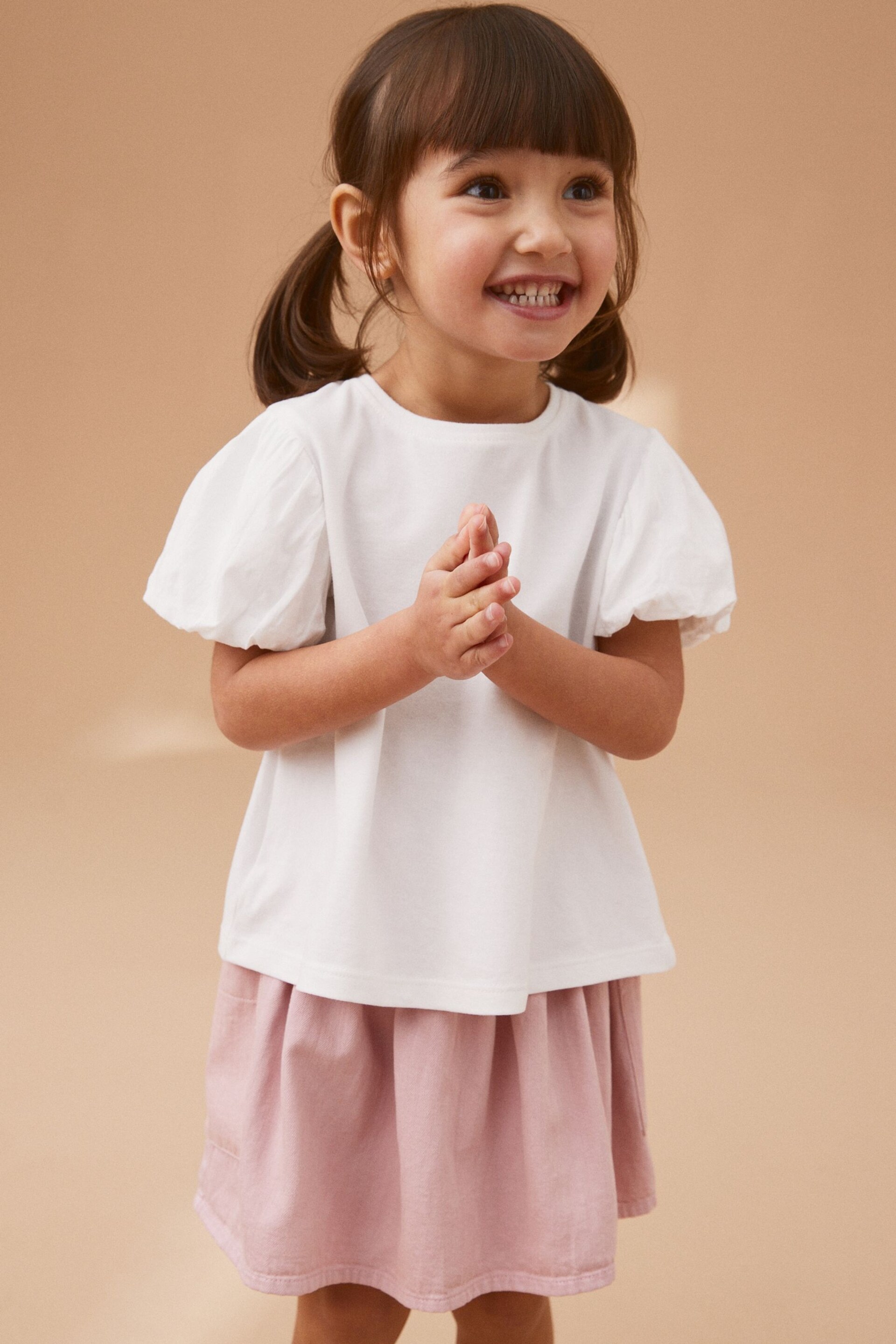 White Puff Short Sleeve T-Shirt (3mths-7yrs) - Image 1 of 7