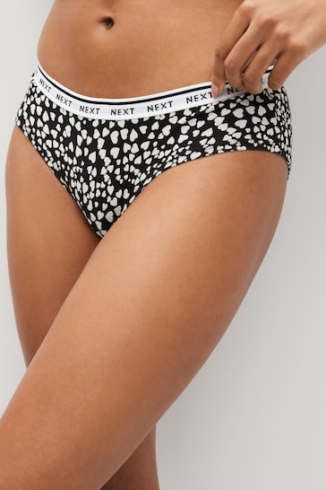 White/Black Printed Short Cotton Rich Logo Knickers 4 Pack