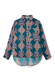 Another Sunday Long Sleeved Satin Oversized Shirt In Green Print - Image 4 of 6