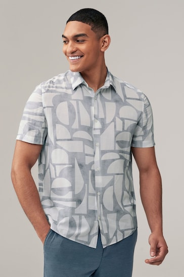 Grey Printed Short Sleeve real Shirt