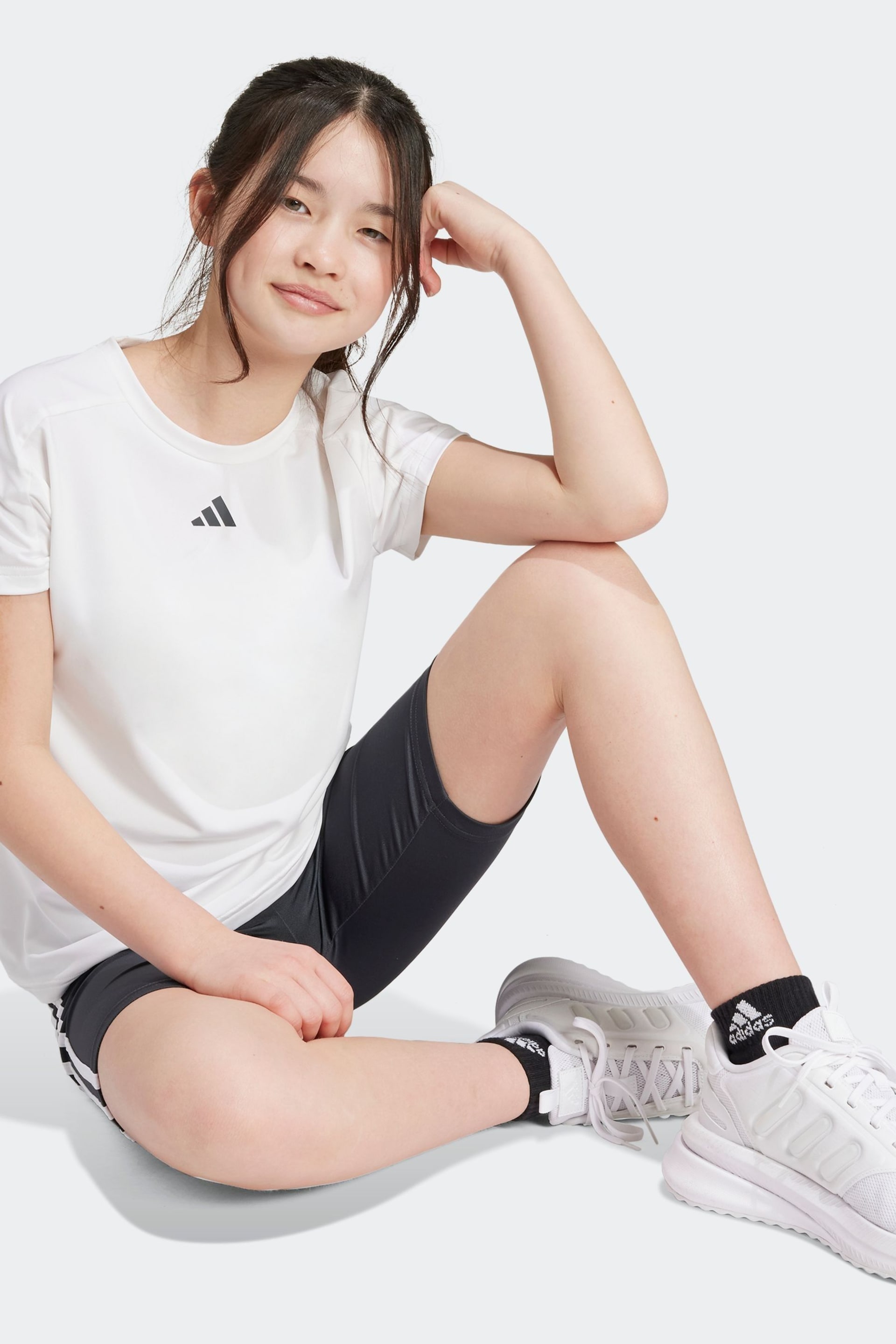 adidas White Kids Train Essentials T-Shirt and Shorts Set - Image 3 of 13