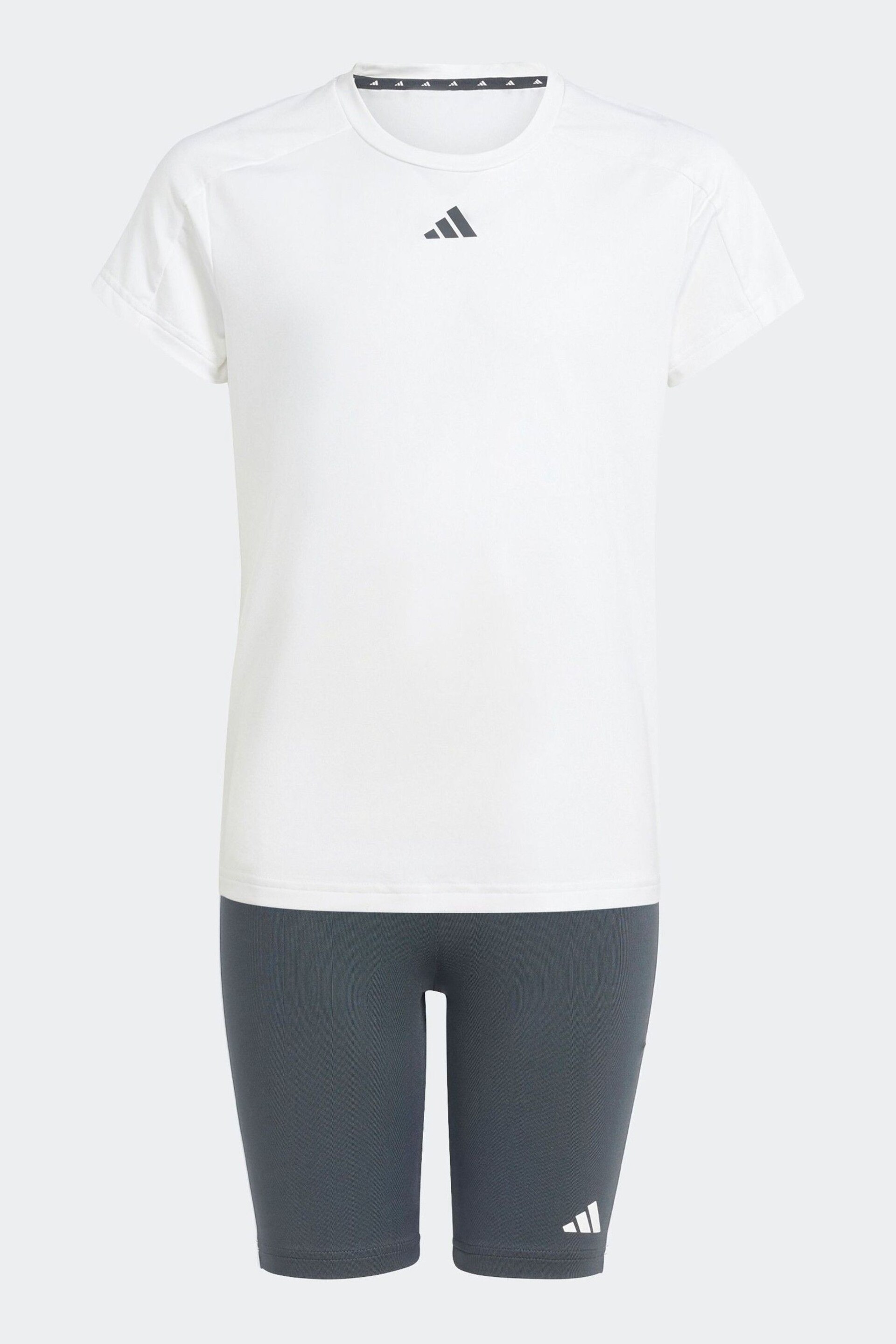 adidas White Kids Train Essentials T-Shirt and Shorts Set - Image 7 of 13