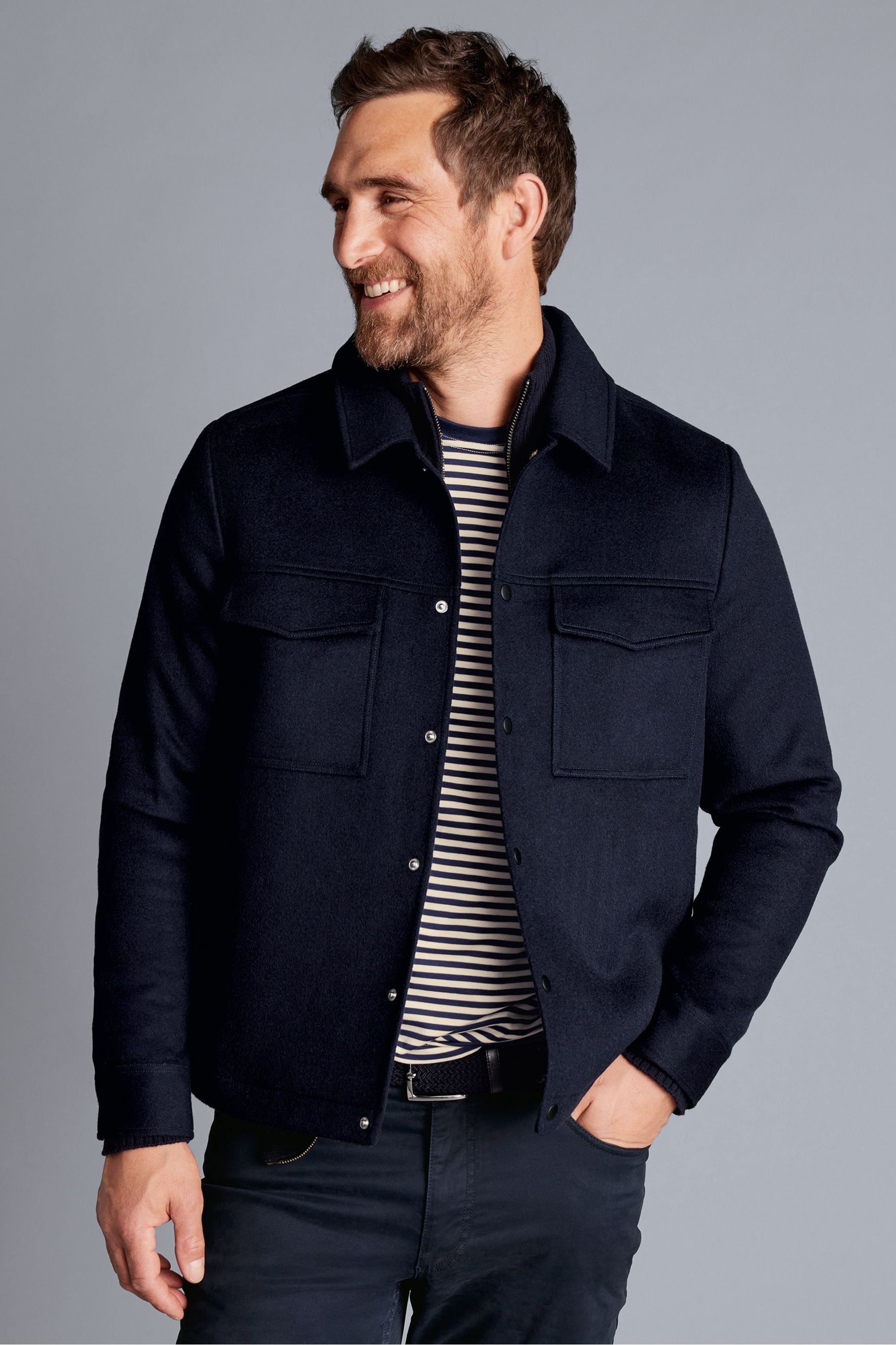 Buy Charles Tyrwhitt Blue Pure Wool Harrington Jacket from the