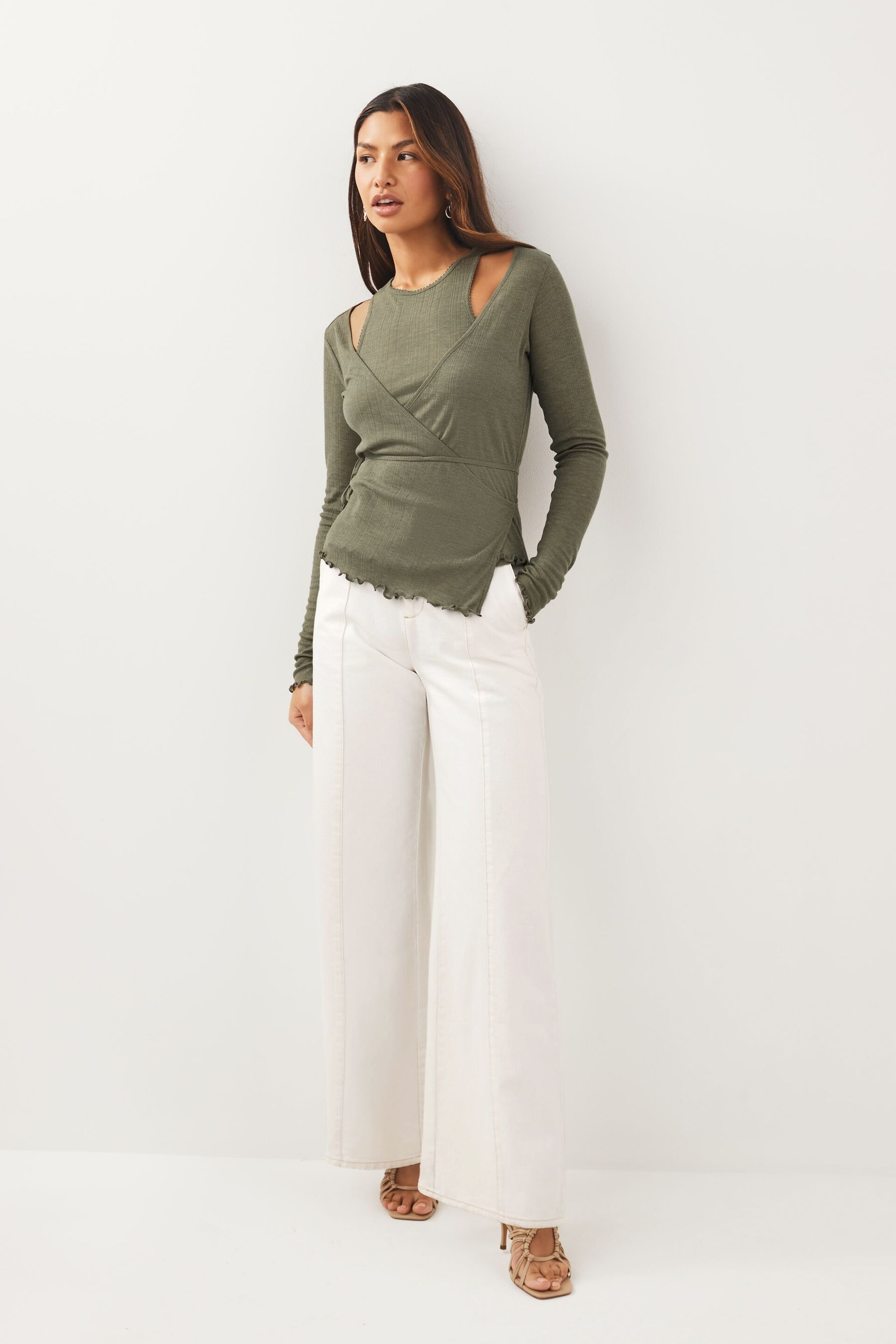 Green Double Layer Wrap Top - Image 2 of 6