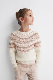 Reiss Pink Blythe Senior Fairisle Knitted Jumper - Image 3 of 5