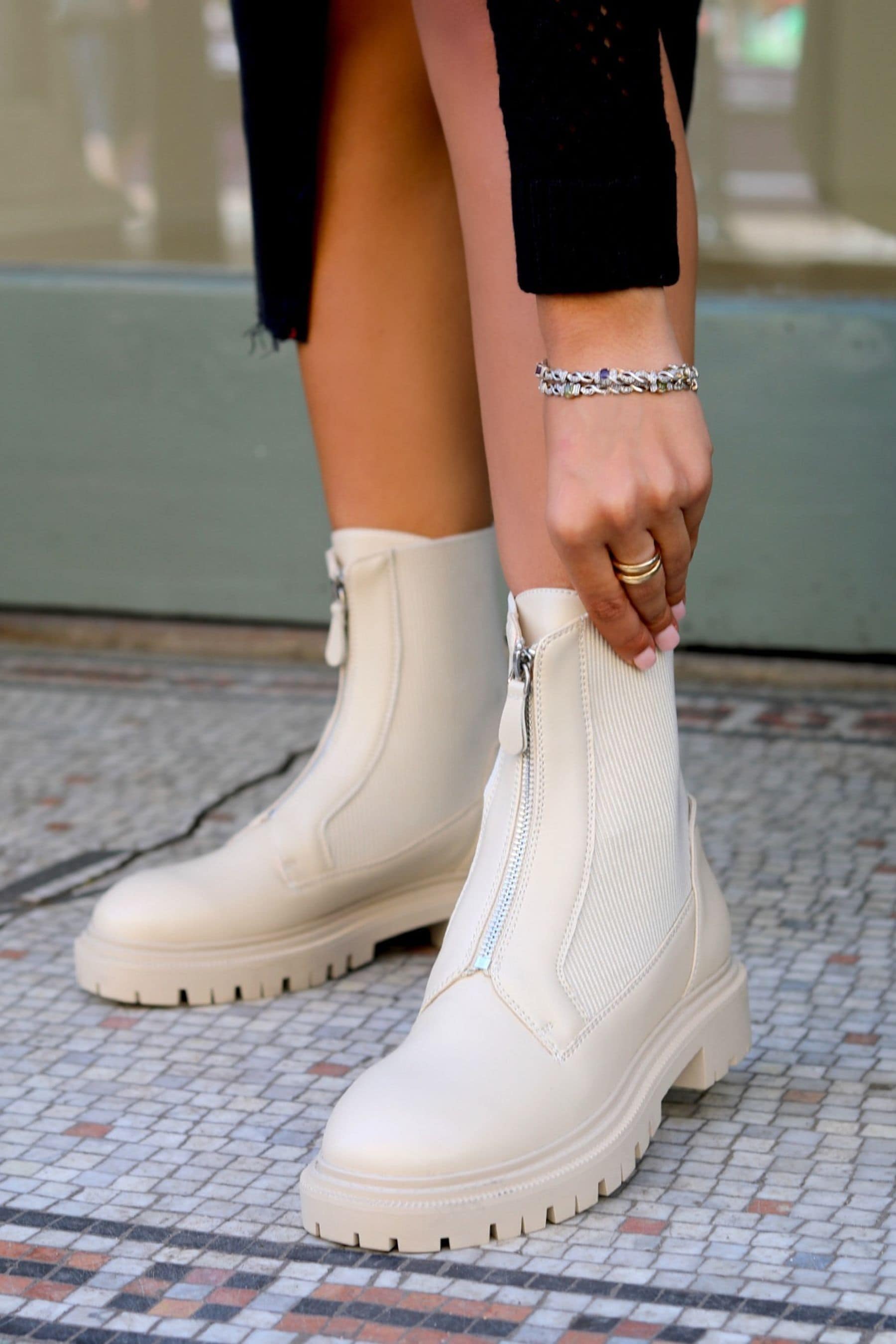 Cream flat ankle boots top
