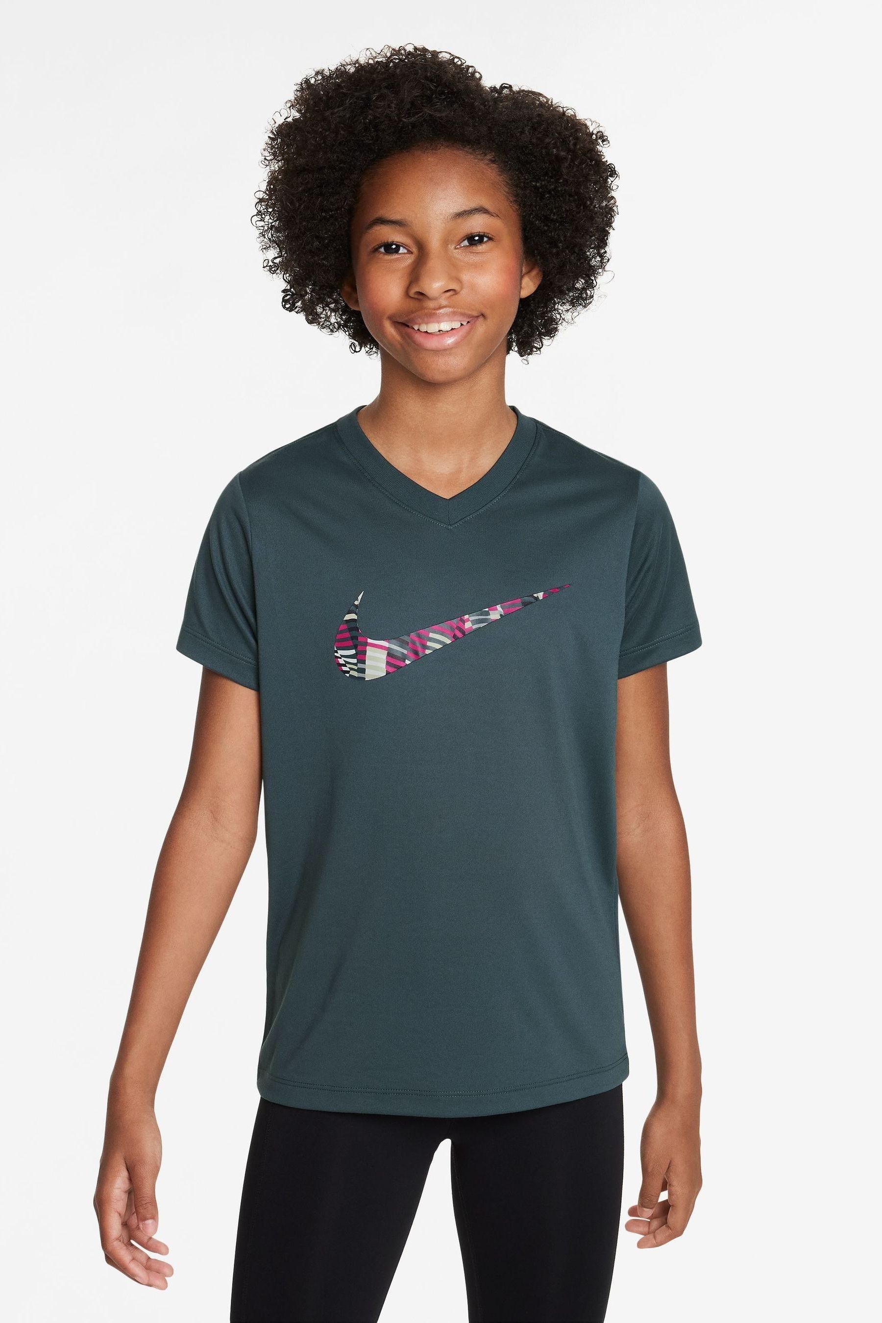 Buy Nike Green Dri FIT Girls V Neck T Shirt from Next Luxembourg