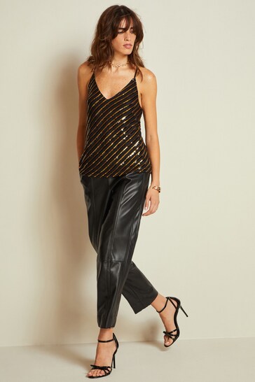 Black and Gold V-Neck Sequin Cami Top