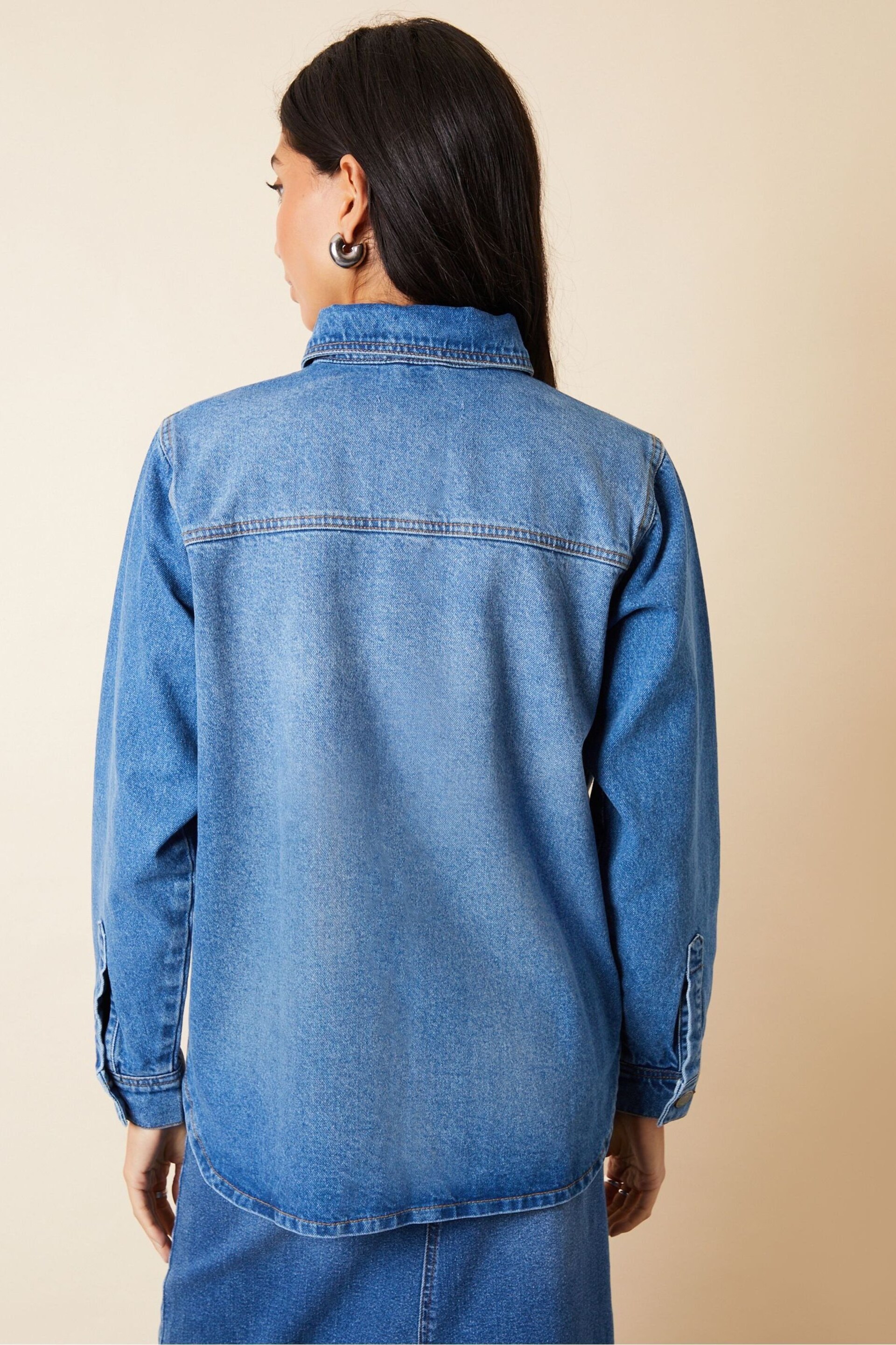 Threadbare Blue Curved Hem Denim Shacket - Image 2 of 5