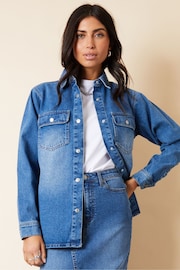 Threadbare Blue Curved Hem Denim Shacket - Image 4 of 5