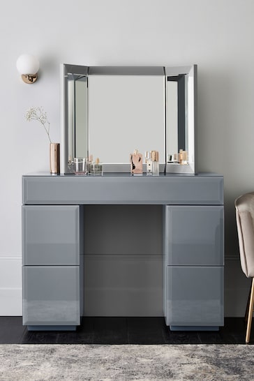 Grey Sloane Glass Collection Luxe Space Saving Storage Console Dressing Table