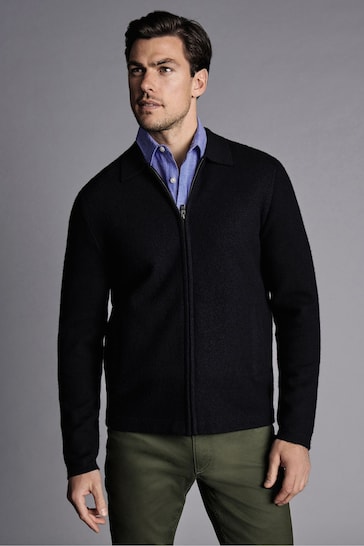 Charles Tyrwhitt Blue Brushed Wool And Milano Zip Through Jacket