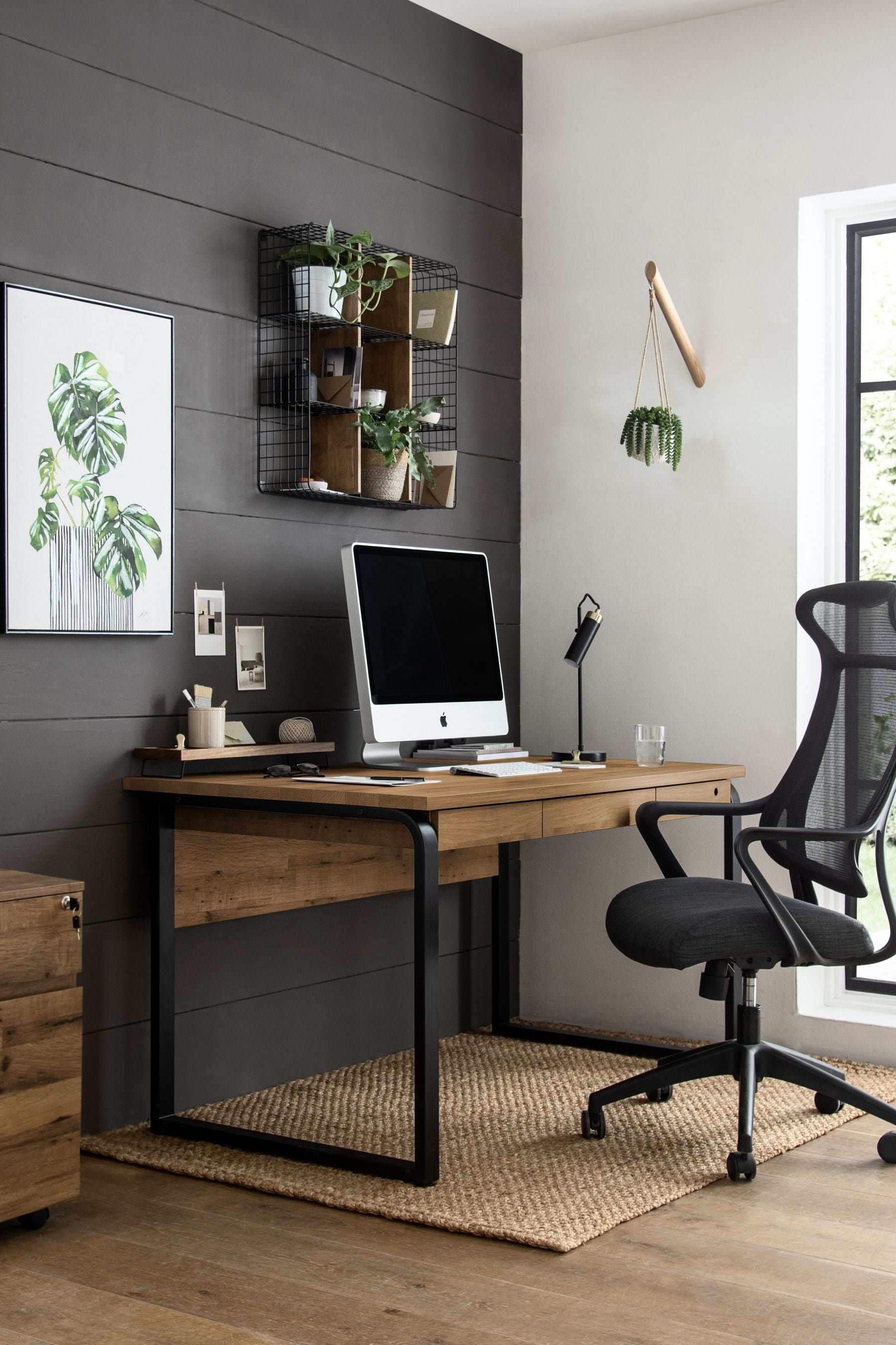 Dark wood desk with on sale drawers